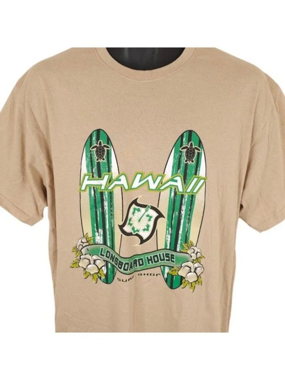 Hawaii Surfing T Shirt Mens Size Large Beige Longboard House Surf Shop